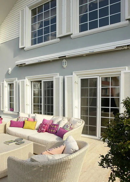 Beautiful Home Balcony Wicker Furniture Group — Stock Photo, Image