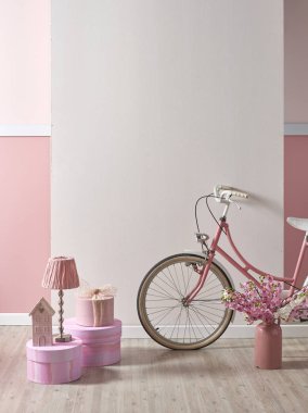 pembe beyaz duvar ve ev ve çocuk odası için dekoratif iç tasarım, yatak odası için tasarımlar