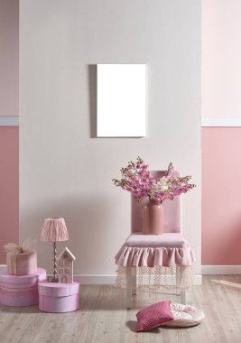 pembe beyaz duvar ve ev ve çocuk odası için dekoratif iç tasarım, yatak odası için tasarımlar
