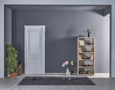 modern gri duvarlar, yeni daireler, dekoratif iç geniş oturma odası