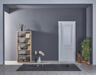 modern gri duvarlar, yeni daireler, dekoratif iç geniş oturma odası