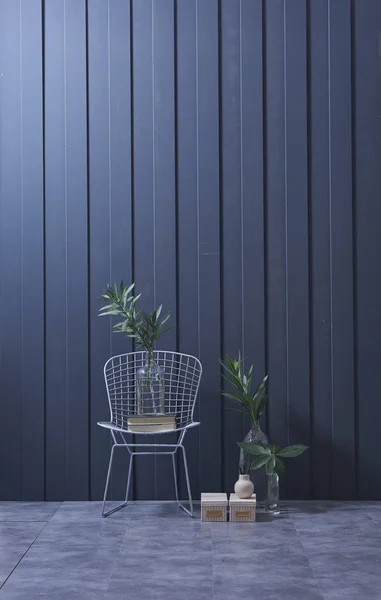 Mur Bleu Foncé Moderne Mur Texturé Mur Décoratif Bleu Plantes — Photo