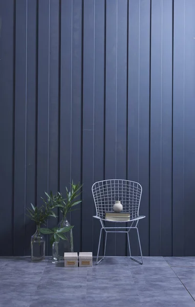 Mur Bleu Foncé Moderne Mur Texturé Mur Décoratif Bleu Plantes — Photo