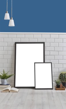  duvar iç oda, bitki ve çerçeveler ile parke detay