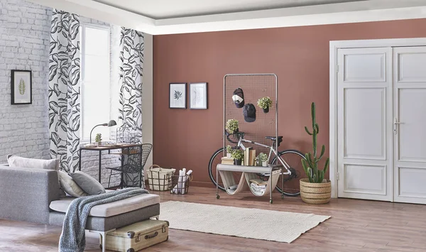 Brown Wohnzimmer Wand Und Hintergrund Dekorative Eckzimmer — Stockfoto