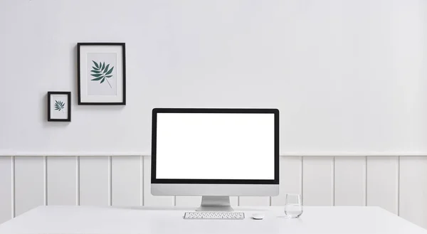 Modern desktop and computer screen isolated on background
