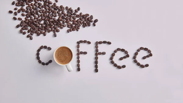 Coffee Writing Coffee Beans White Background Isolated — Stock Photo, Image