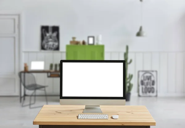 Close up computer screen ,decorative modern interior room, home decoration