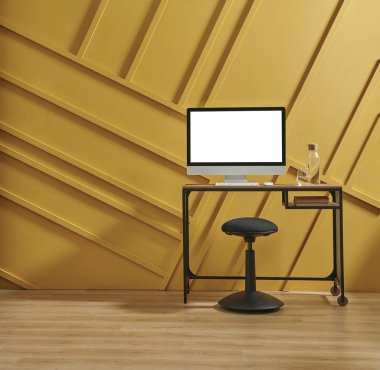 Sarı boyut duvar, ev nesnesi ile duvar kağıdı dekorasyonu