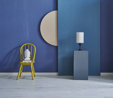 Modern koyu mavi taş duvar, dokulu duvar, mavi dekoratif duvar, iç konsept. Ev duvarı arka planı. parke ve modern arka plan