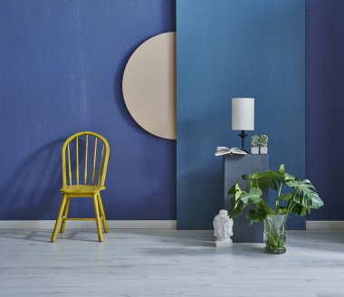 Modern koyu mavi taş duvar, dokulu duvar, mavi dekoratif duvar, iç konsept. Ev duvarı arka planı. parke ve modern arka plan