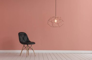 Turuncu duvar ve sandalye, konsept iç oda dekorasyonu 