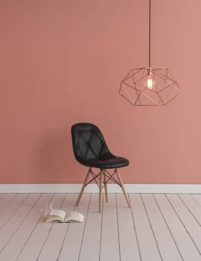 Turuncu duvar ve sandalye, konsept iç oda dekorasyonu 