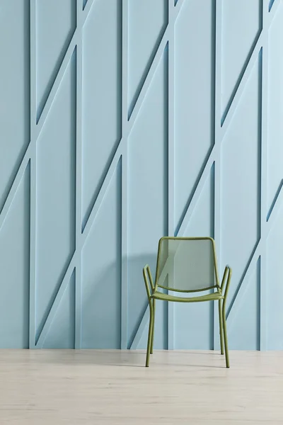 Blue decorative wall, modern background, blue wall detail. room and parquet floor