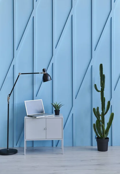 Blauwe Decoratieve Muur Moderne Achtergrond Blauwe Muur Detail Kamer Een — Stockfoto