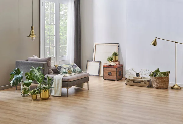 Teppichdesign Moderner Dekorativer Hintergrund Grauer Sofa Sessel Und Lampendekor — Stockfoto