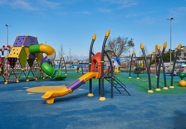 Modern Child Park Decorative New Style Slides Swing — Stock Photo, Image