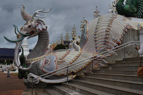 Weißer Elefant Drache Tempelwächter Wat Ban Den Thailand — Stockfoto