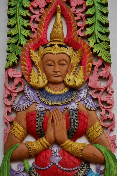 Motivo Buda Colores Pared Del Templo Wat Ban Den Chiang —  Fotos de Stock