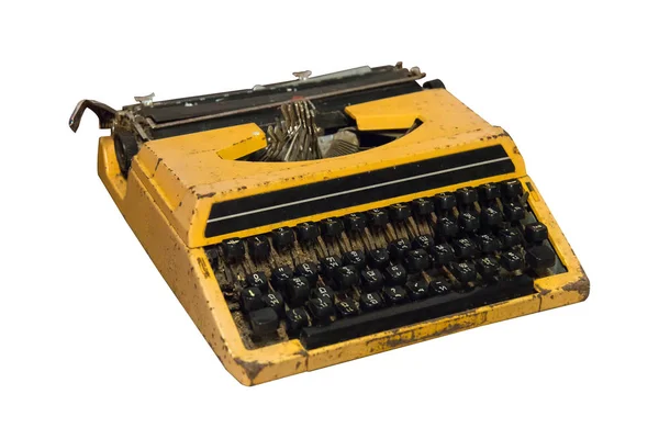 生锈的老式黄色打字机在白色背景下隔离 使用修剪路径 — 图库照片