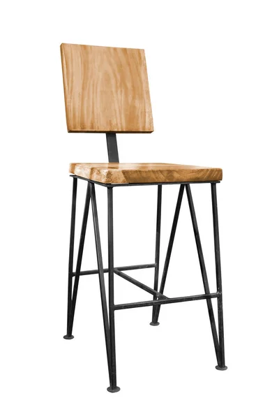 Modern Ahşap Sandalye Çelik Bacaklar Beyaz Zemin Üzerine Izole Kırpma — Stok fotoğraf