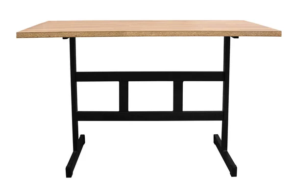 Fából Készült Asztal Acél Lábakkal Elszigetelt Fehér Background Vágógörbe Munka — Stock Fotó