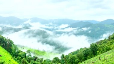 Zaman atlamalı video manzara sabah sis Phi Pan Nuea, Omkoi, kuzeyinde Tayland Chiang Mai province, yağmur mevsimi. görüntüleri ivme (video 4k)