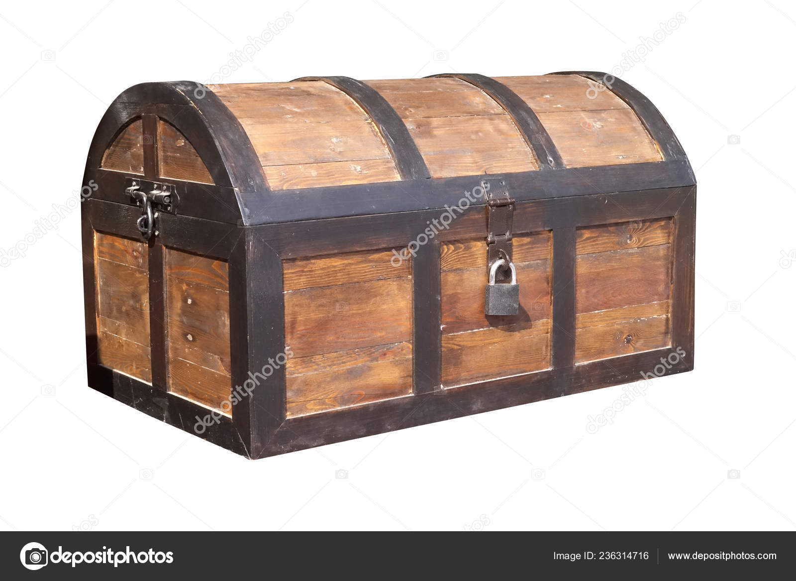 Vintage Wooden Chest Key Lock Isolated, Vintage Wooden Trunk