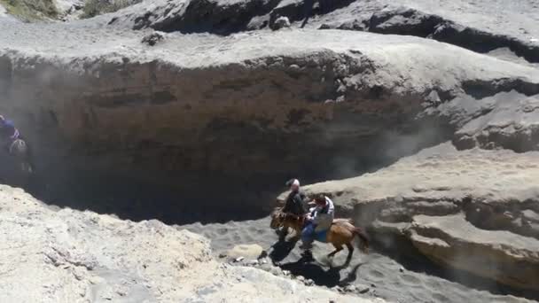 Touristen Reiten Dienstleistungen Mount Bromo Ist Eine Der Meistbesuchten Touristenattraktionen — Stockvideo