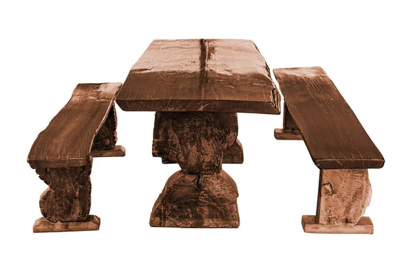 Gartentisch Mit Bänken Aus Holz Isoliert Auf Weiß Arbeit Mit — Stockfoto
