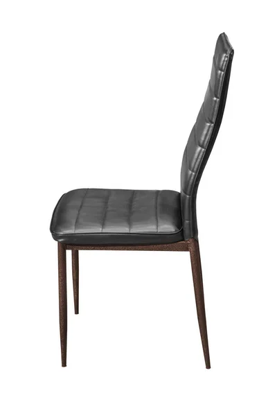 Stalowe Nogi Krzesła Czarną Skórzaną Poduszką Osłoniętą Biało Praca Ścieżką — Zdjęcie stockowe