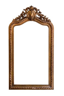 Eski ahşap çerçeve, kırpma yolu olan beyaz bir arkaplanda izole edildi.