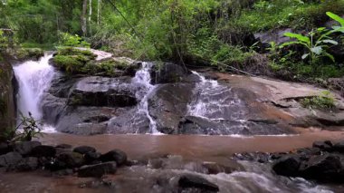 Tayland yağmur ormanlarında küçük bir şelale. Doğadaki güzel şelale