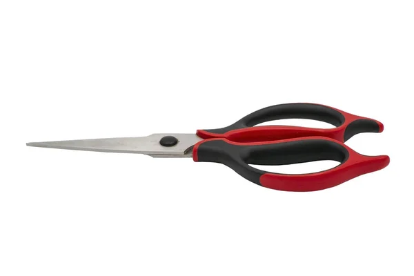 Large steel scissors with plastic handles. Isolate — Stock Photo, Image