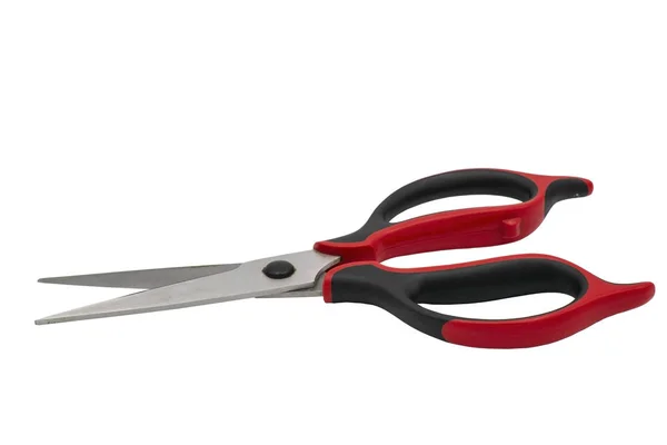 Large steel scissors with plastic handles. Isolate — Stock Photo, Image