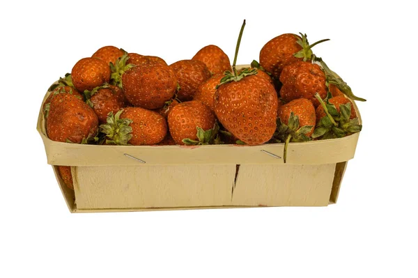 Ripe red strawberries in the basket. Isolate on white background. — Stock Photo, Image