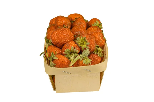 Ripe red strawberries in the basket. Isolate on white background. — Stock Photo, Image