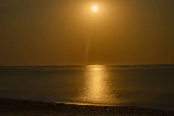 Moonrise over the Black Sea, moonlight path on the water. Crimea