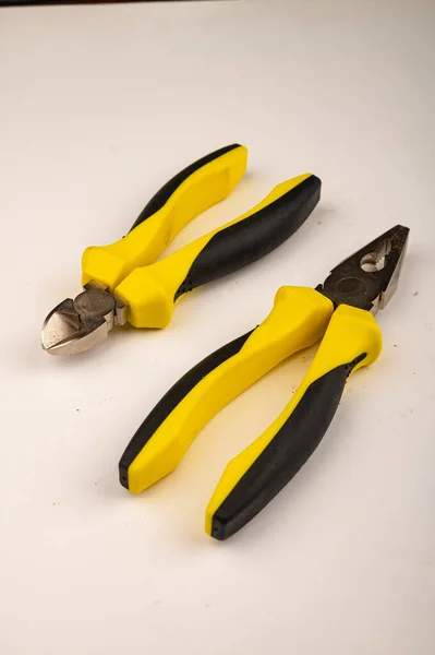 Different Pliers White Background Close Manual Locksmith Installation Tools Home — Stock Photo, Image