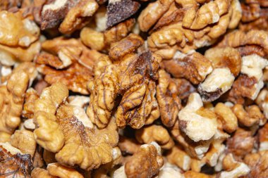 Yakın plan ceviz soyulmuş. Yüzey dokusu. Sağlıklı beslenme