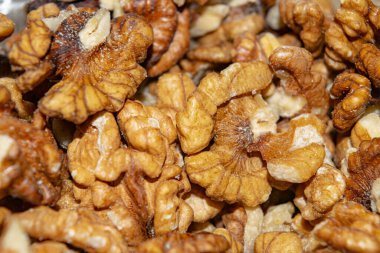 Yakın plan ceviz soyulmuş. Yüzey dokusu. Sağlıklı beslenme