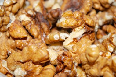 Yakın plan ceviz soyulmuş. Yüzey dokusu. Sağlıklı beslenme