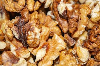 Yakın plan ceviz soyulmuş. Yüzey dokusu. Sağlıklı beslenme