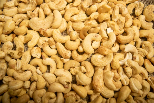 Cashew nuts scattered surface texture. Close up