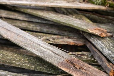 Fırın için uygun eski tahtalar yığını, yakın çekim, seçici odak