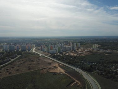 Drone panorama Moskova şehir helikopter