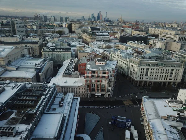 Drone panorama Moskova şehir helikopter