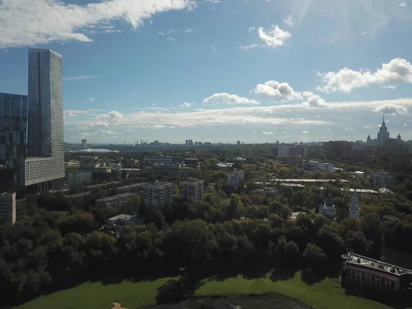 Drony Panorama Moskvy City Helikoptéra — Stock fotografie