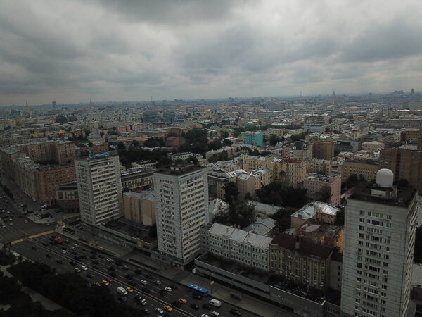 Drone panorama Moscow city copter