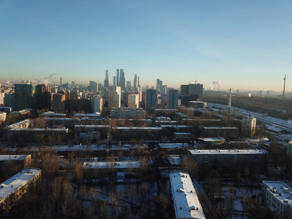 Drone panorama Moscow city copter